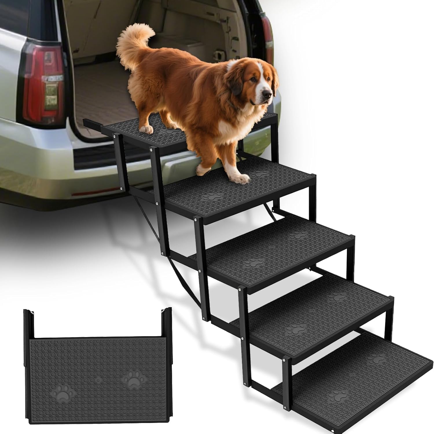 Hundetreppe Auto Klappbarfür kleine Hunde, Hunderampe Auto mit erhöhter Tragfähigkeit, Hunderampe Auto klappbar für große Hunde, Hundeleiter faltbar bis 80kg