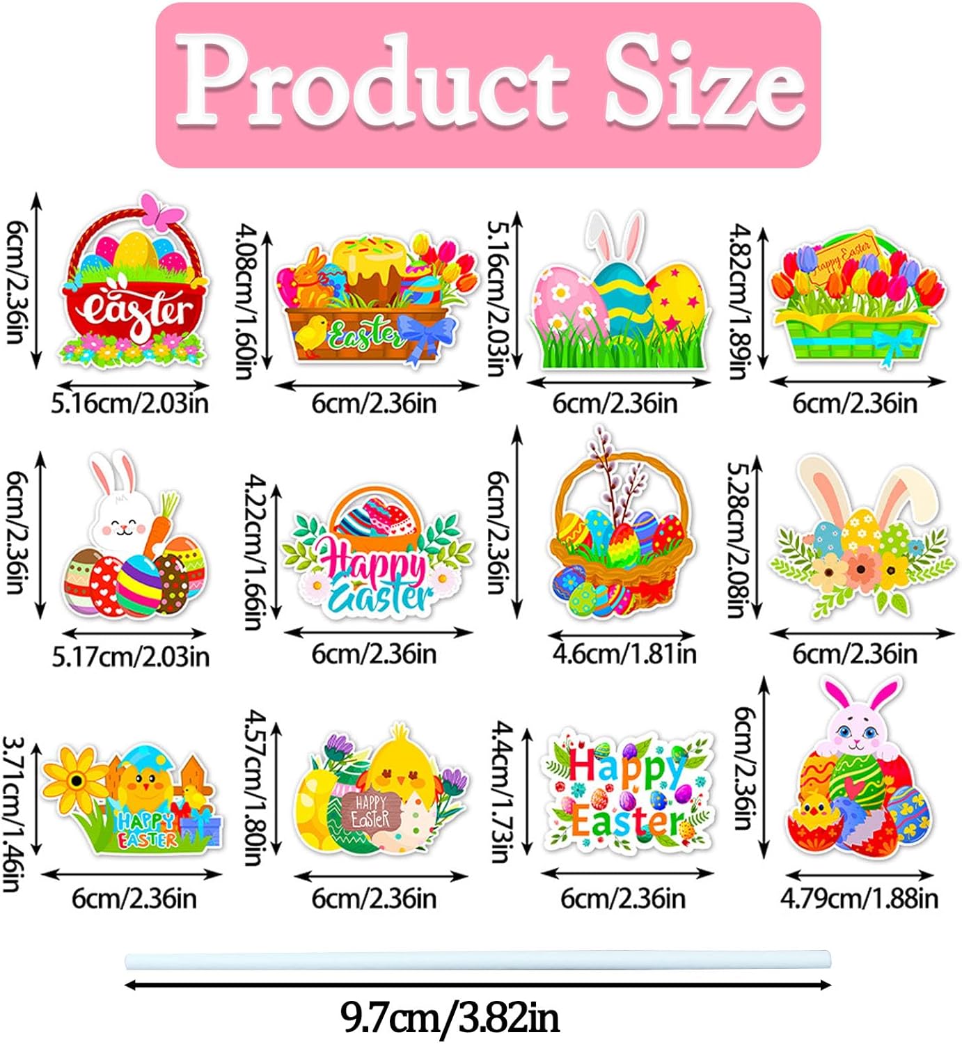 12Pcs Cute Easter Cupcake Toppers Egg Rabbit Chicks Pattern Festivals Theme Cake Toppers Decoration for Birthday Spring Party Supplies (Easter Cupcake Toppers, 12)