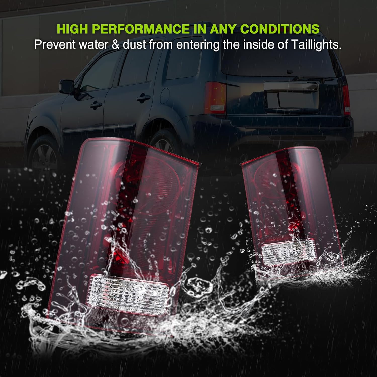 Taillight Assembly fit for 2009 2010 2011 2012 2013 2014 2015 Honda Pilot Dark Red Tail Lights Rear Lamp Replacement OE Style Driver and Passenger Side w/Bulbs