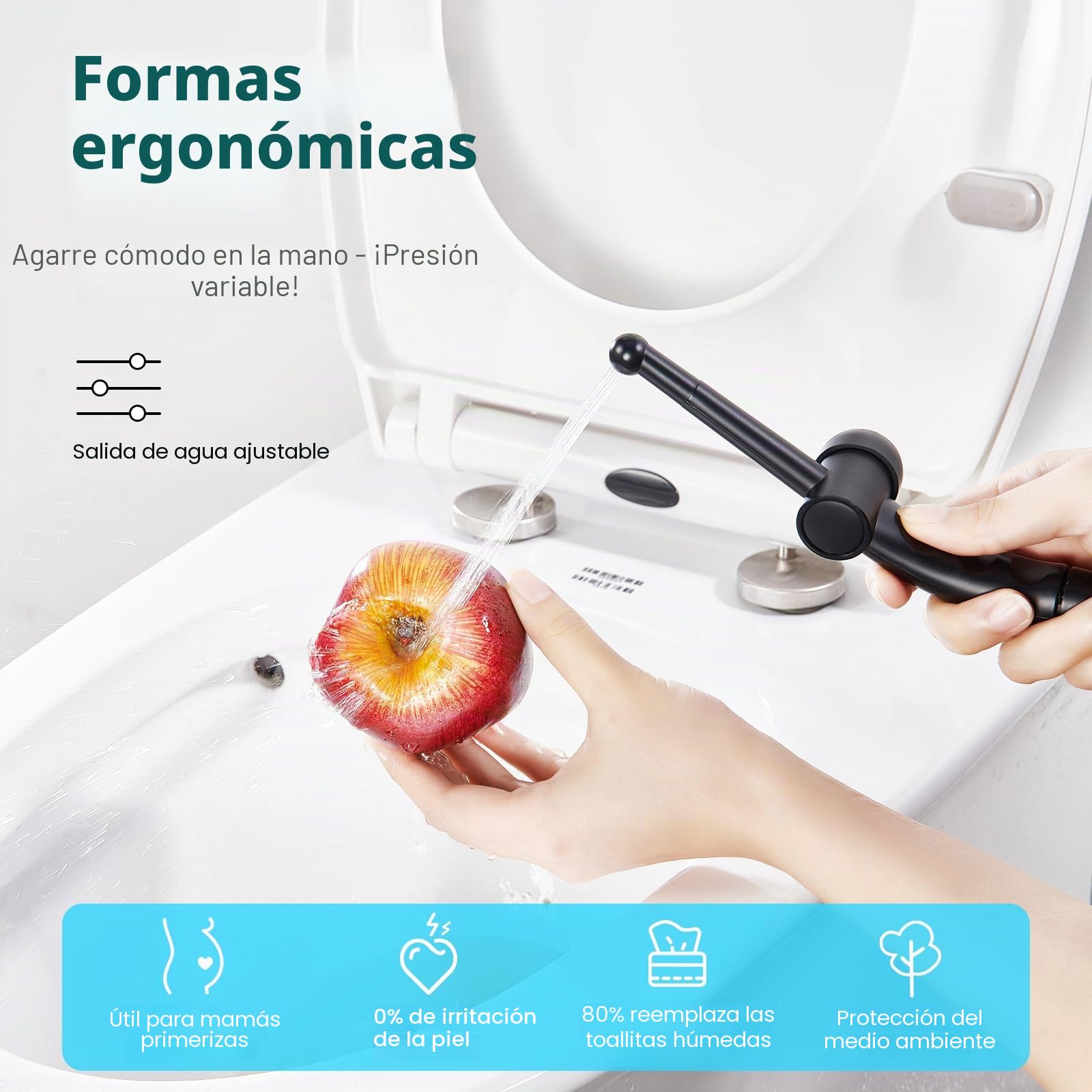 CREA Ducha Bidet para WC,Grifo Bidet Negro,Pulverizador Ducha Higiénica para Baño, Grifo para el váter con ducha de mano, Juego Ducha Higienica para WC de Mano, Negro Mate | Con ducha de mano con manguera flexible de 1,2 m y soporte, juego de ducha de bid