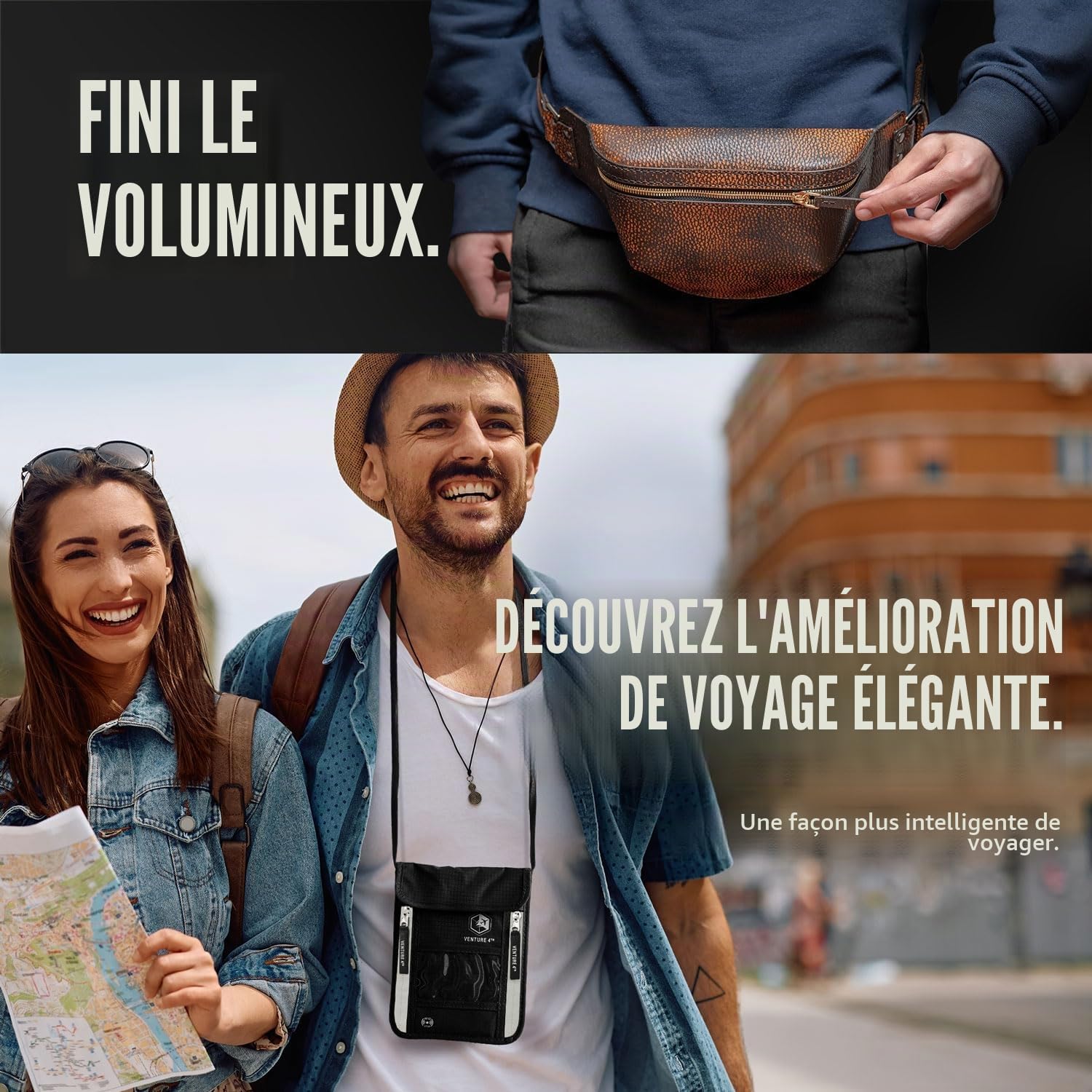 Pochette Tour de Cou Voyage Ceinture et Protection RFID (Black)