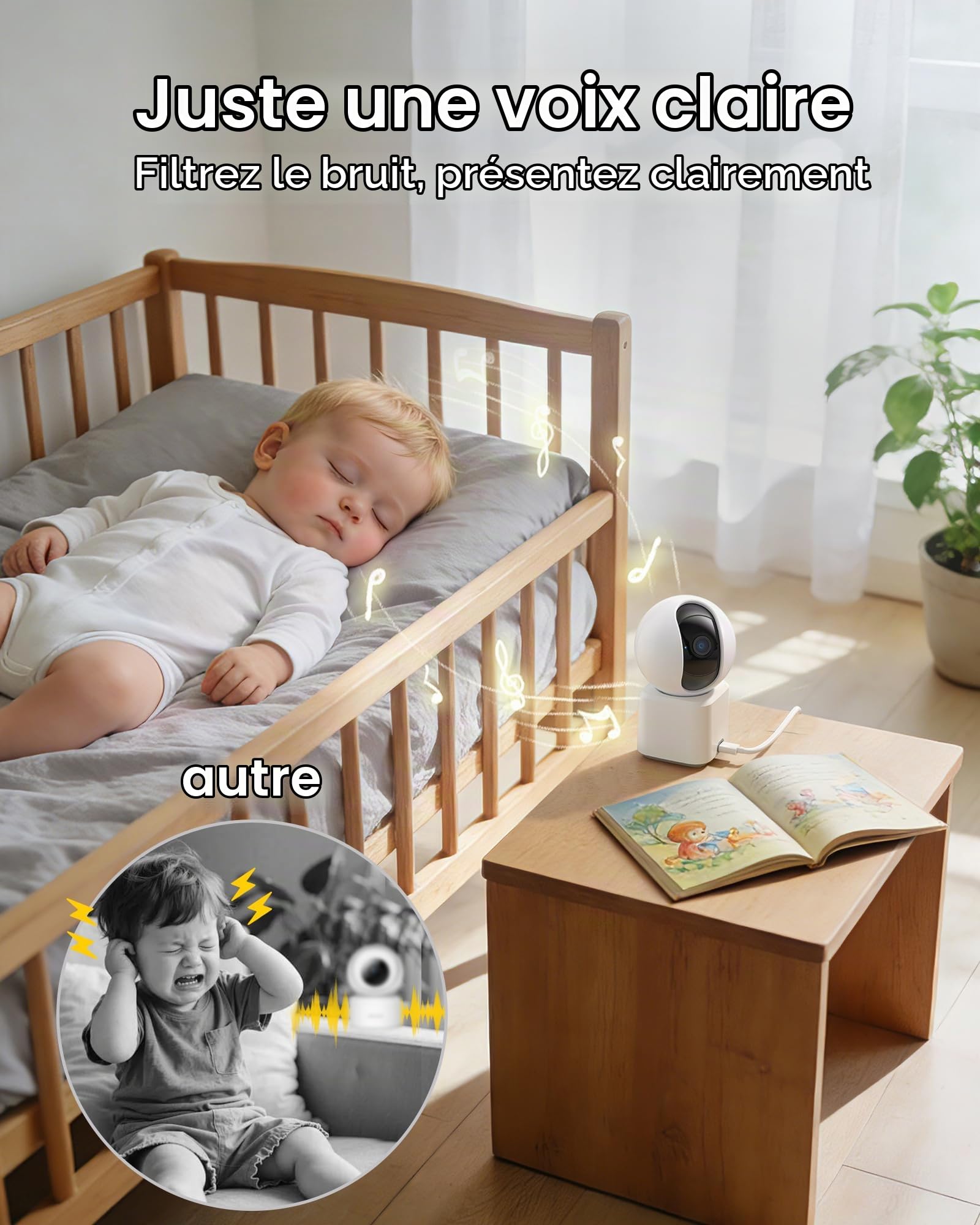 ARCCTV Y3 Caméra Intérieur WiFi Double Objectif 2.5K pour Chambre/Bébé/Pet | Double Objectif (2,5K+2,5K), 360° PTZ, 5G/2.4GHz WiFi, Enregistrement 24/7, Audio Bidirectionnel, Auto Tracking, SD Stockage