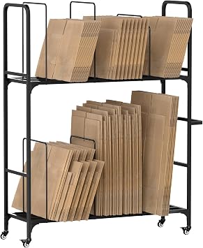 Carton Cart Stands, 2 Tier Cardboard Organizer Box with Dividers, Metal Carton Storage Rack with Wheels and Handle, Organizer for Cardboard Boxes for Commercial Home Warehouse Supermarket