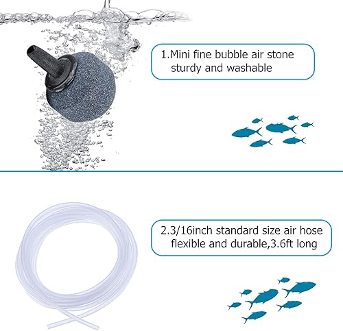 Miniatura 5 de hygger Mini bomba de aire ultra silenciosa de 1.5 W con accesorios, kit aireador de oxígeno para pecera de 0.5 a 15 galones, viene con tubo de aire