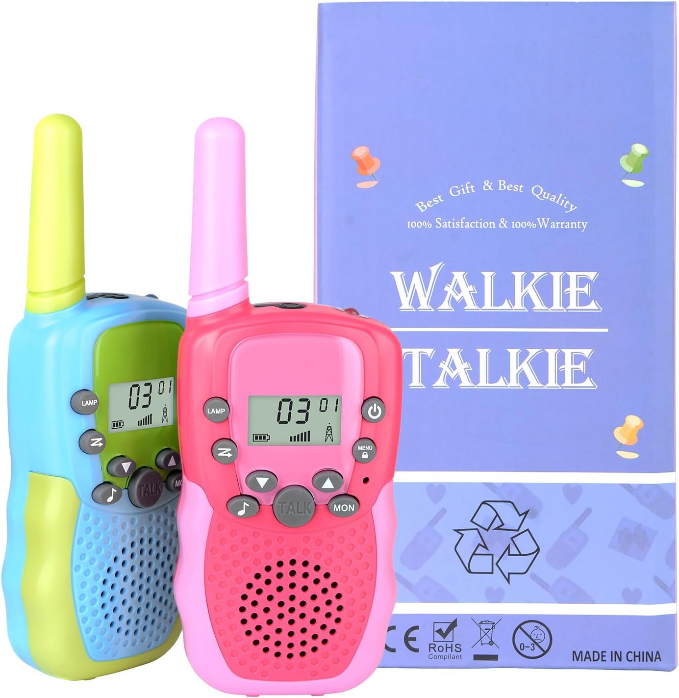 Walkie Talkies for Kids 22 Channels 2 Way Radio Toy Long Range for 3-12 Year Old Boys Girls with Backlit LCD Flashlight Outside Camping Hiking Christmas Birthday Gifts Toys (2 Pack Pinkred Bluegreen)