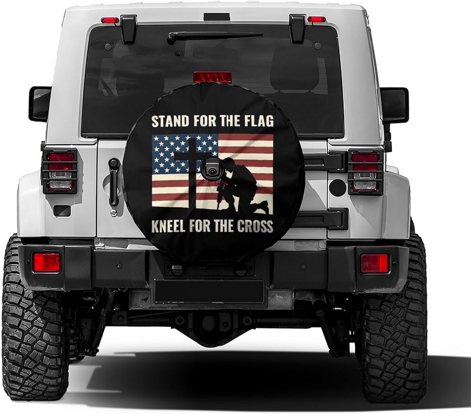 Stand for The Flag Kneel for The Cross Spare Tire Cover with Backup Camera Hole Wheel Tire Cover Fit Trailer, RV, SUV and Many Vehicle 17inch