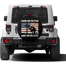 Stand for The Flag Kneel for The Cross Spare Tire Cover with Backup Camera Hole Wheel Tire Cover Fit Trailer, RV, SUV and Many Vehicle 17inch