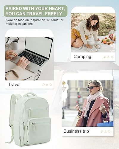 Miniatura 8 de Mochila de transporte de viaje, mochila estética para laptop para mujeres y hombres, aprobada por aerolíneas, A1- verde, Grande