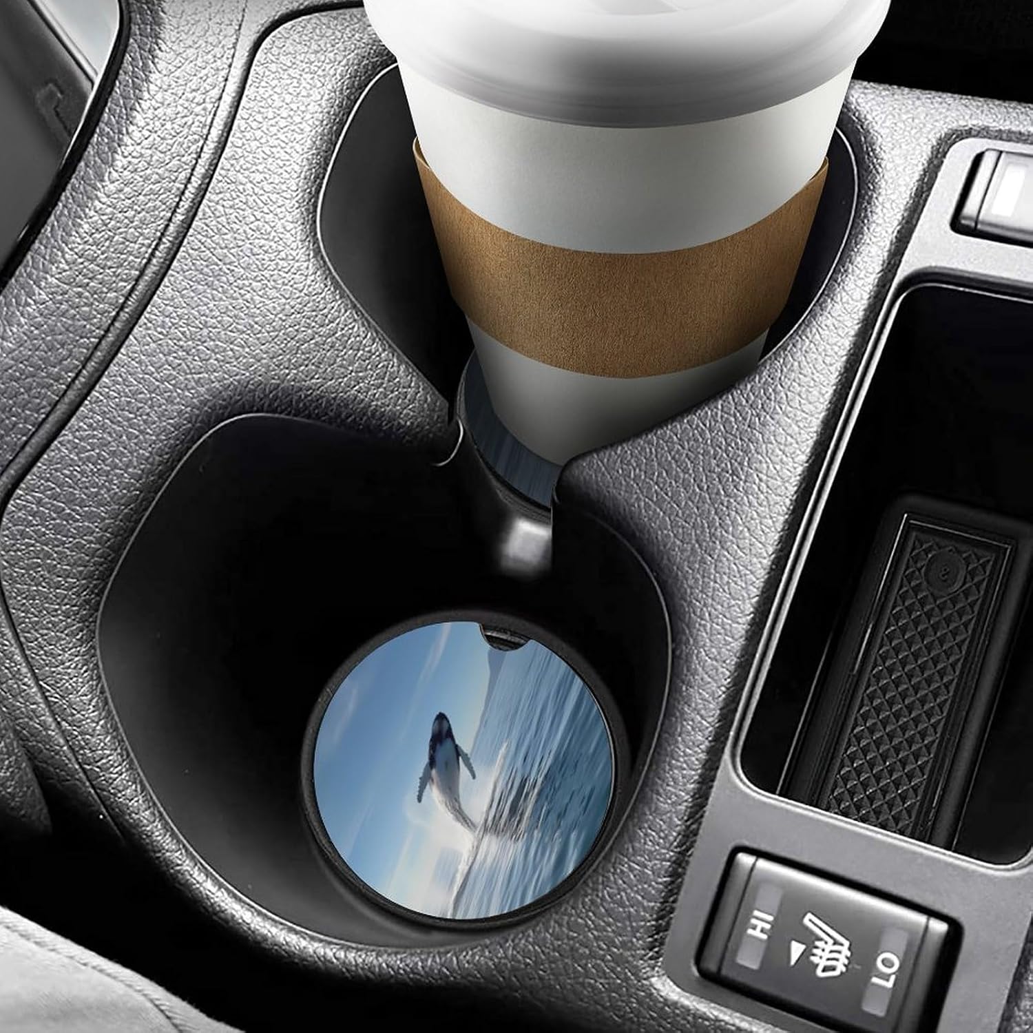 Whales Jump Out Water Car Cup Holder Coaster with Cork Base 2.6 Inches Anti Slip