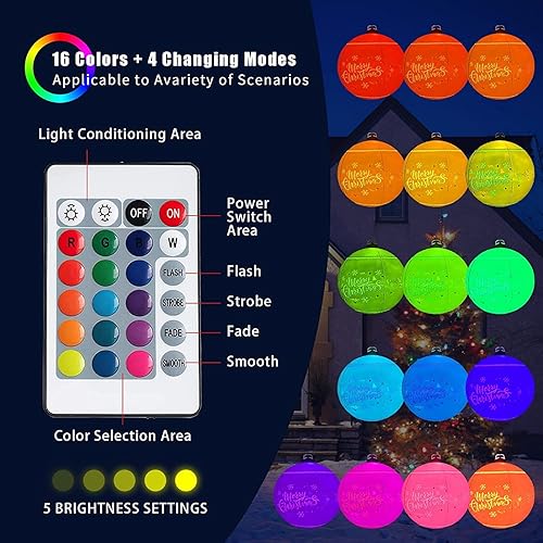 Miniatura 2 de Bola de Navidad inflable de cloruro de polivinilo con luz LED, decoración de Navidad al aire libre de 24 pulgadas, bola inflable decorada de PVC con