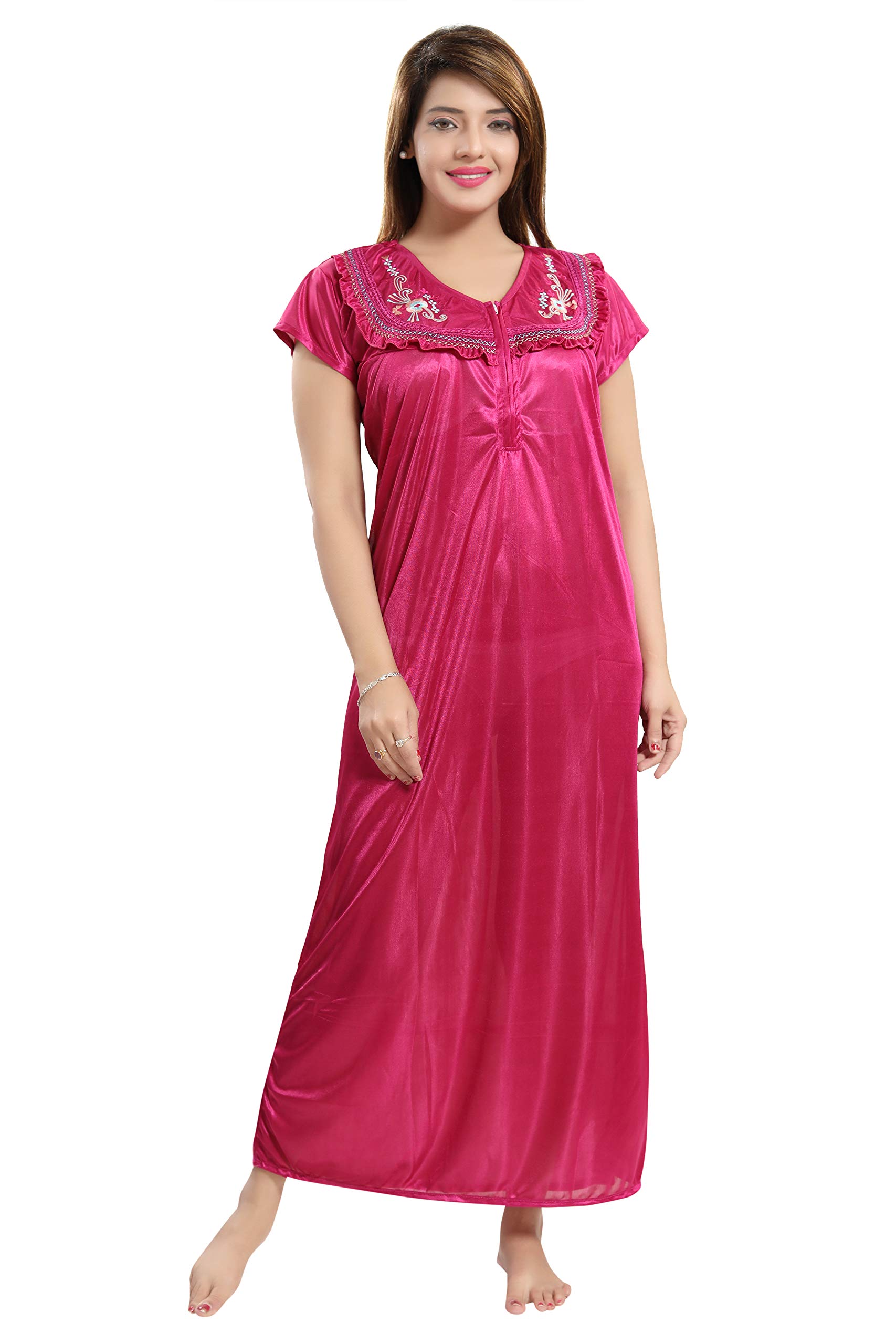 reposey Women's Satin Nighty with Front Zip, Comfortable Nightwear for Women-picture-52