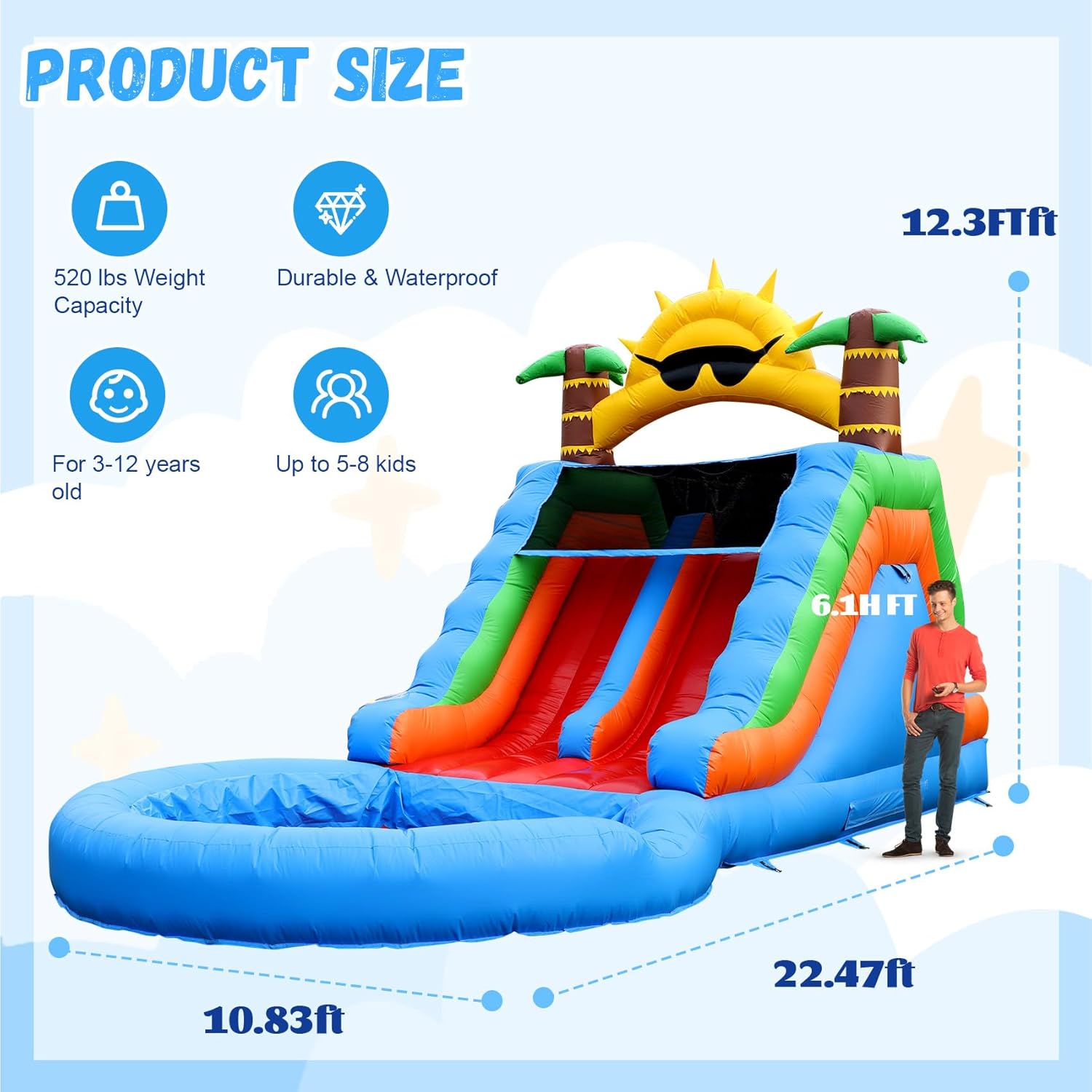 22.5FT Commercial Inflatable Water Slide for Kids and Adults – Heavy Duty Full PVC Inflatable Water Slide with 950W Blower for Backyard, Outdoor Slide Park, and Pool Party