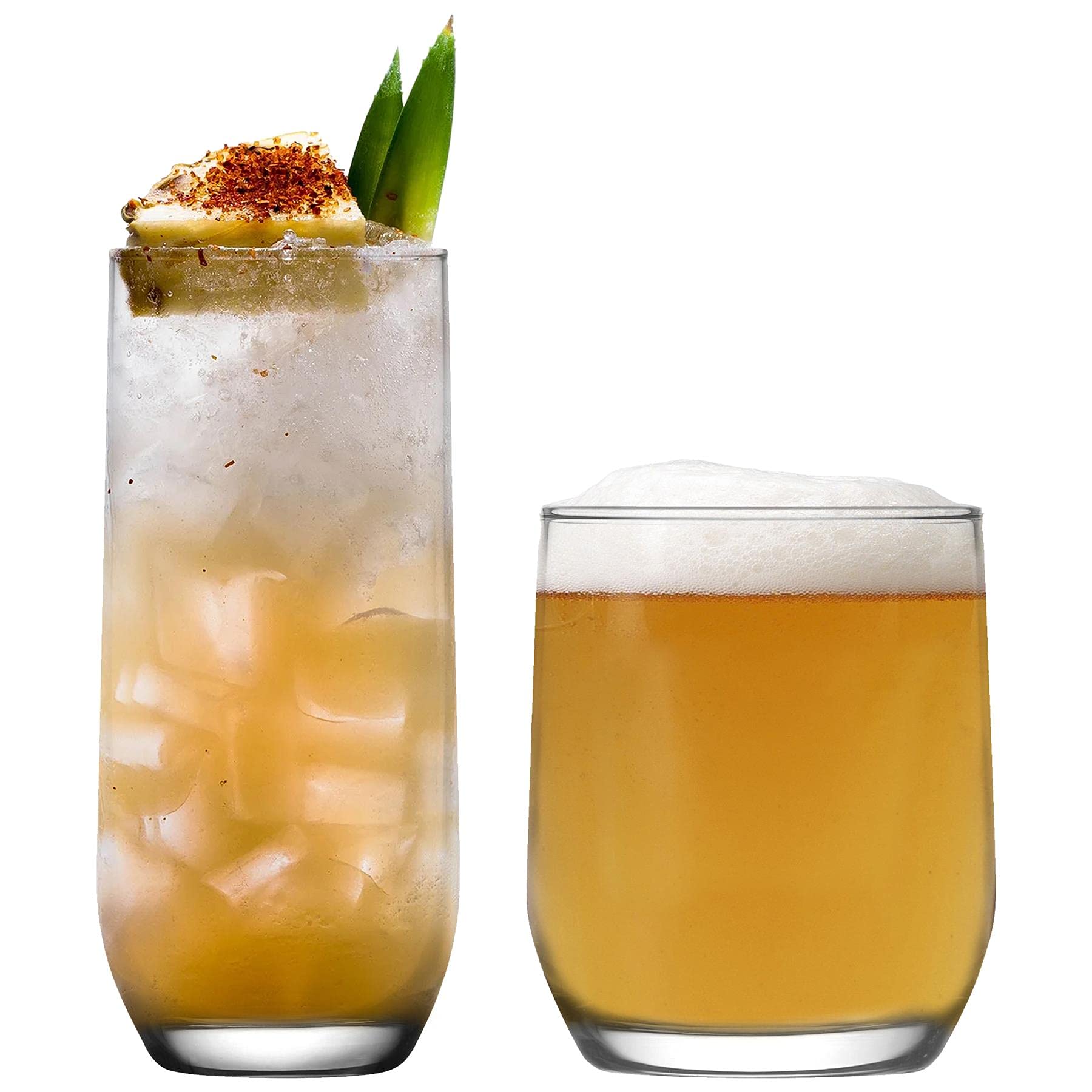 Lav Transparent 12Pc Clear Sude Glassware Set - Mixed Glass Highball Cocktail Gin Glasses And Water Whiskey Drinking Tumblers