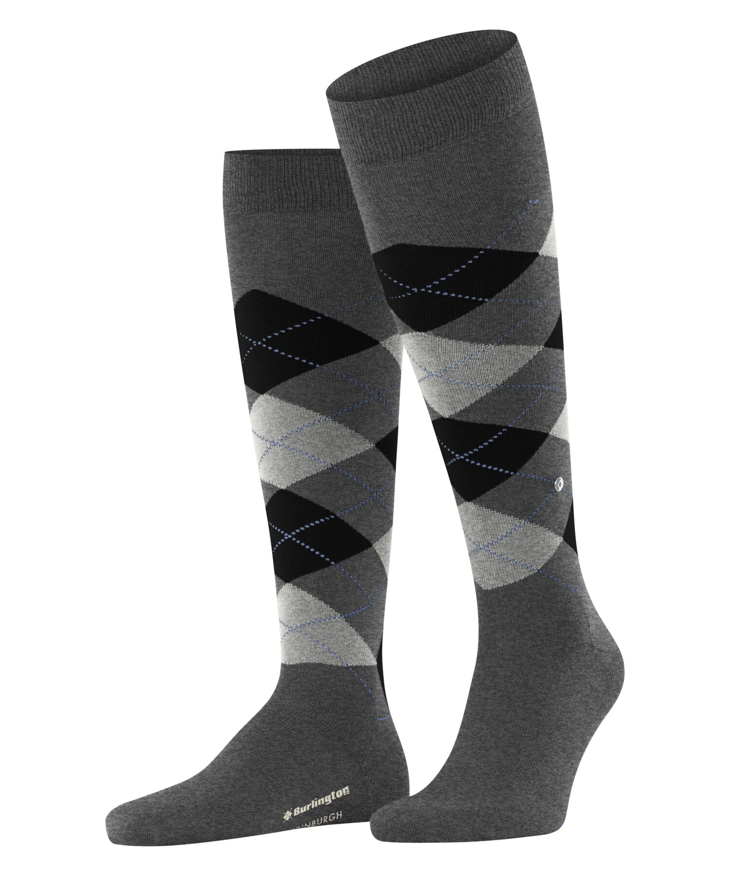 Burlington Men's Edinburgh M Kh Wool Long Patterned 1 Pair Knee-High Socks, Grey Asphalt Melange 3180, 6.5-11