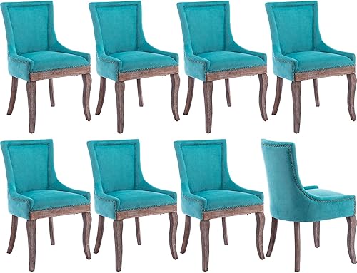 Miniatura 33 de Juego de 4 sillas de comedor tapizadas, sillas de cocina de tela con ribete de cabeza de clavo, sillas de cocina y comedor con respaldo alto, patas