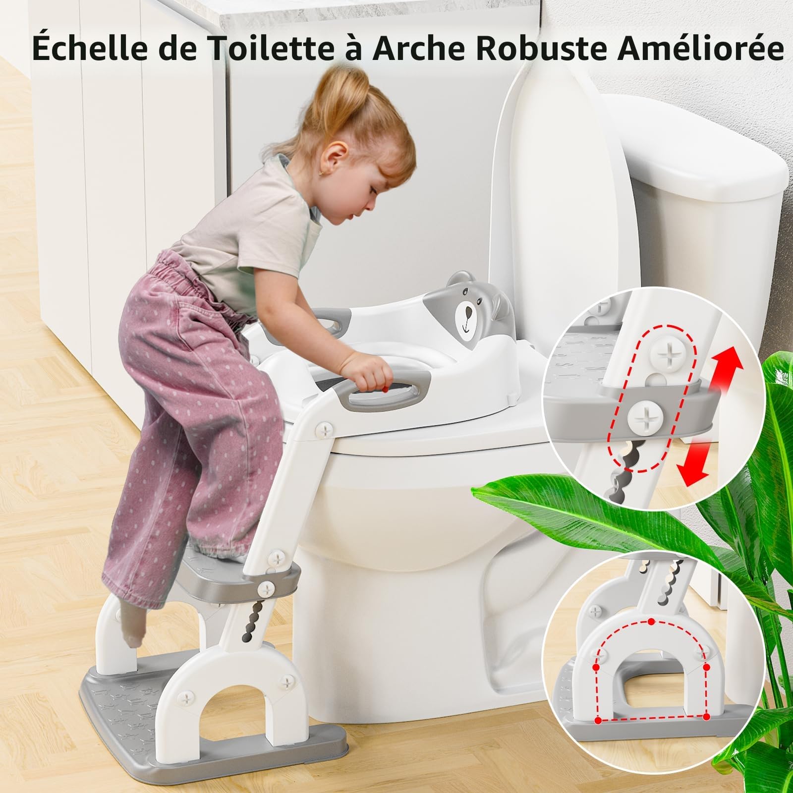 Reducteur Toilette Enfant，Améliorées Adaptateur Toilette pour Enfants Garçons et Filles，2 en 1 Rehausseur Toilette Enfant，Réglable en Hauteur et Portable，Tabouret d'escalier