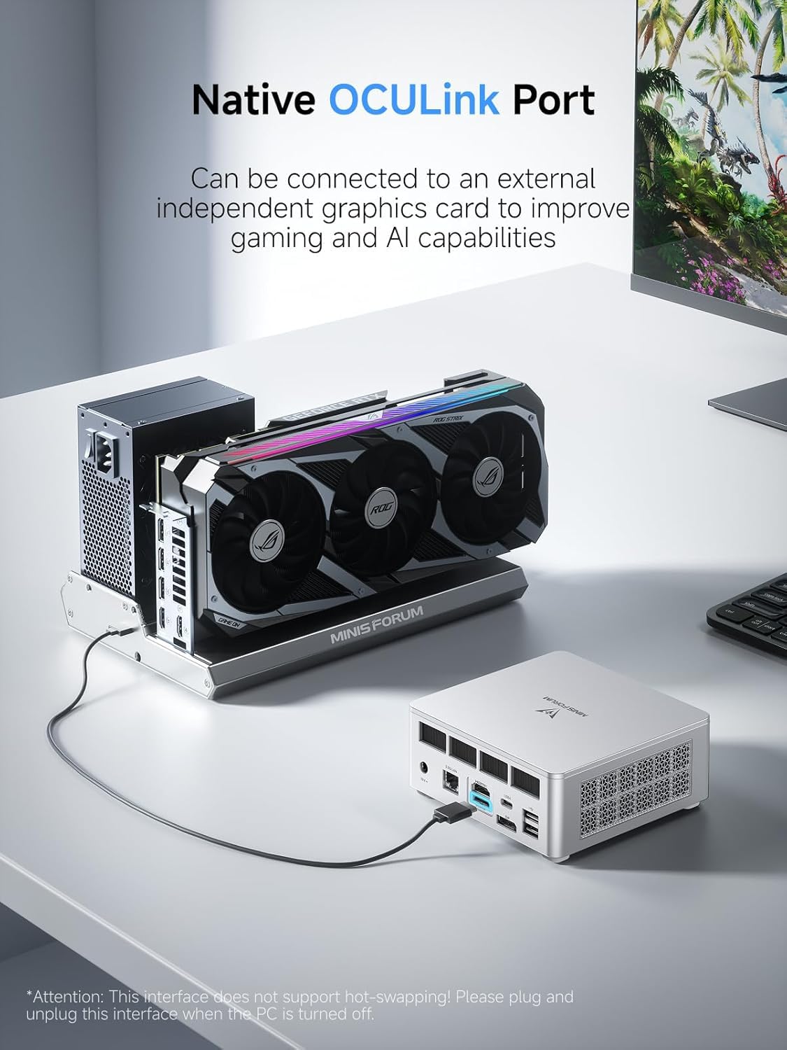 MINISFORUM UM880 Plus Mini PC, AMD Ryzen 7 8845HS (8C/16T, fino a 5,1 GHz), 32 GB DDR5 RAM, SSD da 1 TB, grafica Radeon 780 M, OCuLink, Triple Display, 8 K@60 Hz, 5 porte USB, Wifi6e