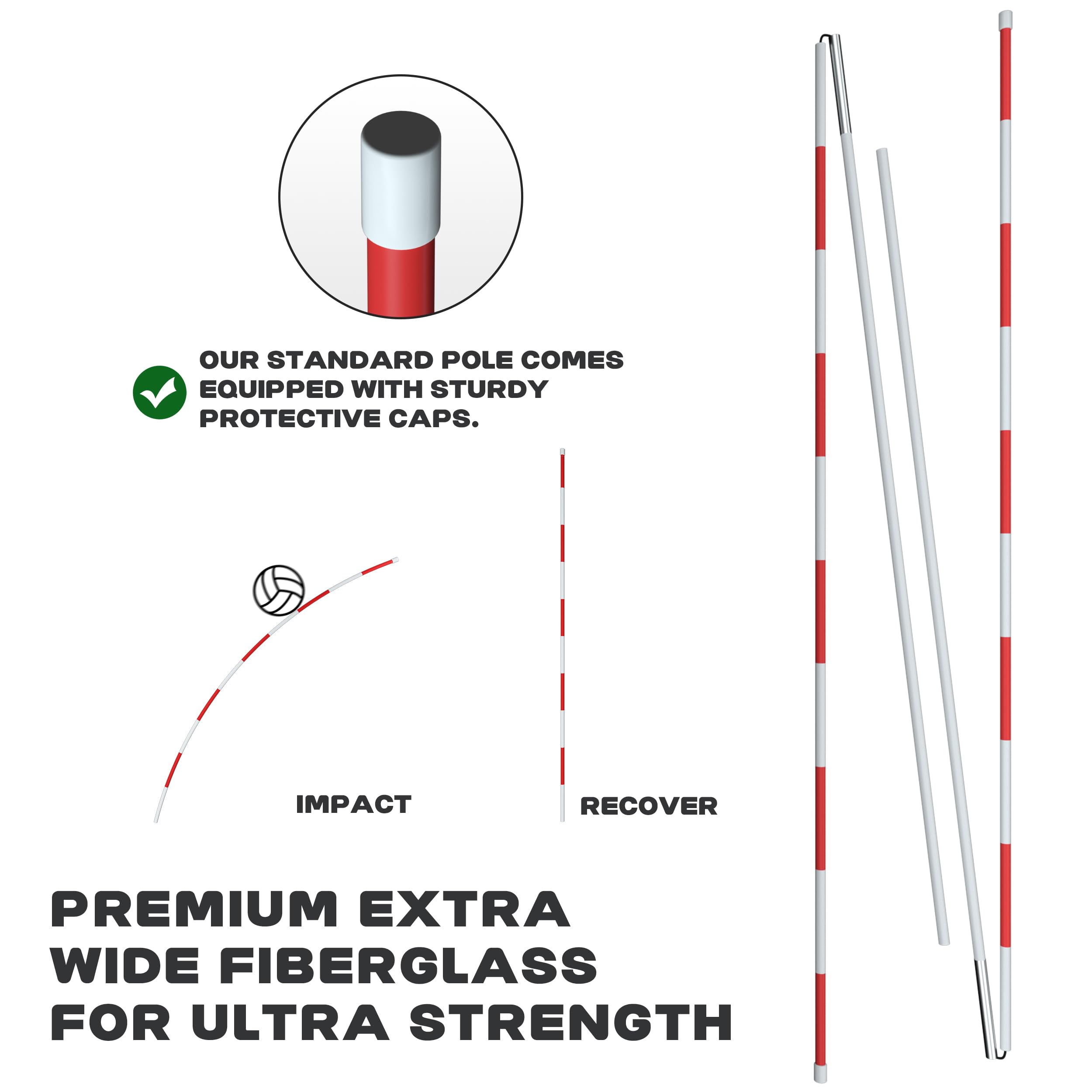 MR Volleyball Antenna Set, Antenna Poles with Sleeve, Fiberglass Collapsible Volleyball Referee Equipment Training Equipment Indoor Outdoor Beach Play, 1 Pair