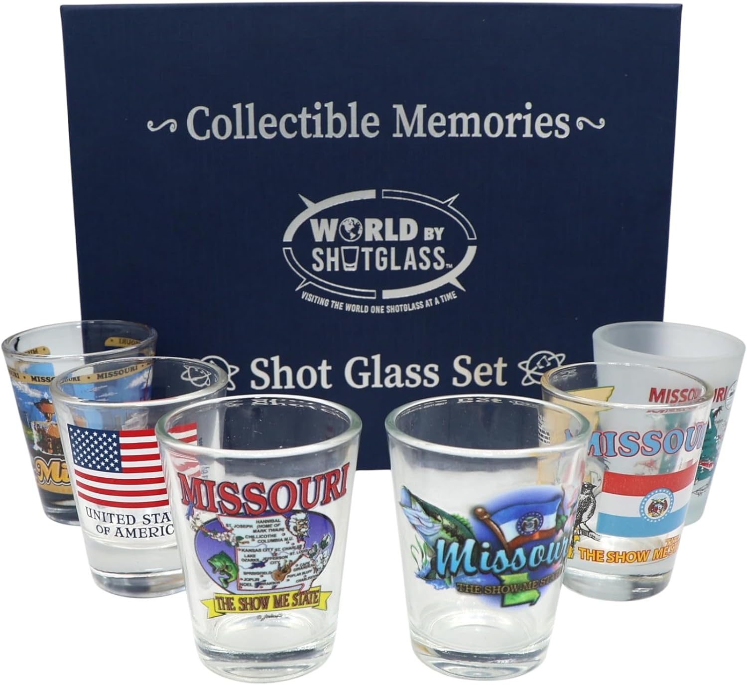 World By Shotglass Missouri United States USA Souvenir Boxed Shot Glass Set (Set of 6)