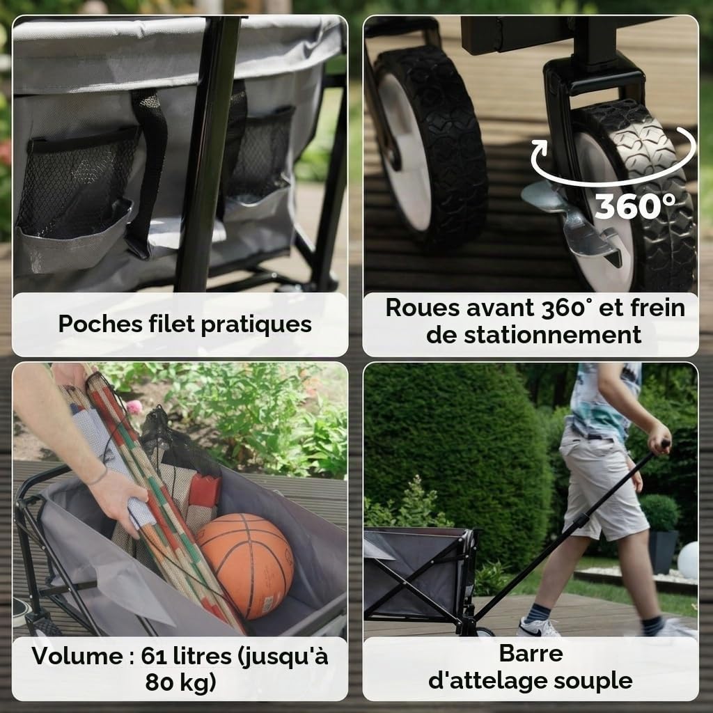 Carromco Chariot de Transport Pliable pour l'extérieur avec Frein de stationnement, jusqu'à 80 kg