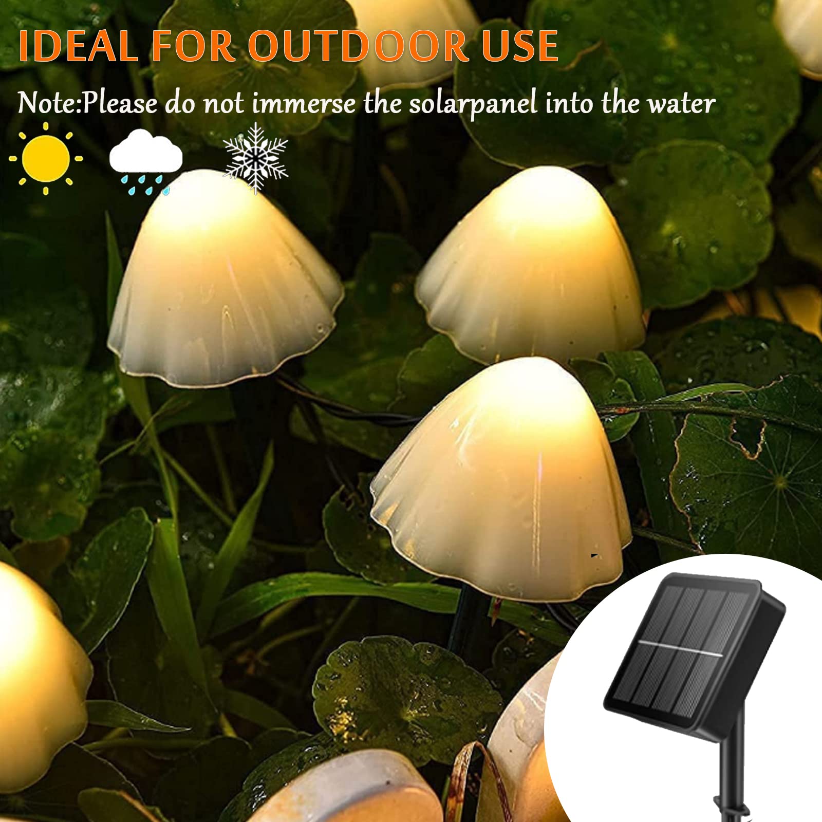 Luci Solari Fungo Da Giardino - 12 LED Multicolore, 7.5 Metri, 8 Modalità, Impermeabili IP44