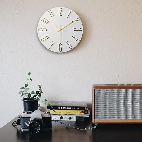 Miniatura 7 de Reloj de pared de 12 pulgadas, funciona con pilas y adecuado para oficinas en casa, cocinas escolares y relojes de pared de piedra de cuarzo (blanco)