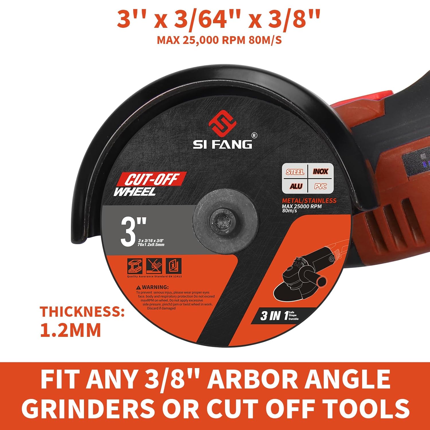 SI FANG 25Pcs 3 inch Cut Off Wheels with 1/4 in Mounting Mandrel Kit for Die Grinder, 3/8" Arbor Cutting Wheel with Pouch for Metal & Stainless Steel Rotary Tool Drill Attachment Cutter Discs