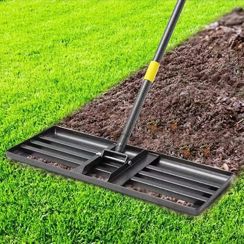 Lawn Leveling Rake, 30"x10" Levelawn Tool, 6FT Adjustable Handle Leveling Tool Heavy Duty Stainless Steel Lawn Leveler for Yard Garden Golf Course Soil Grass