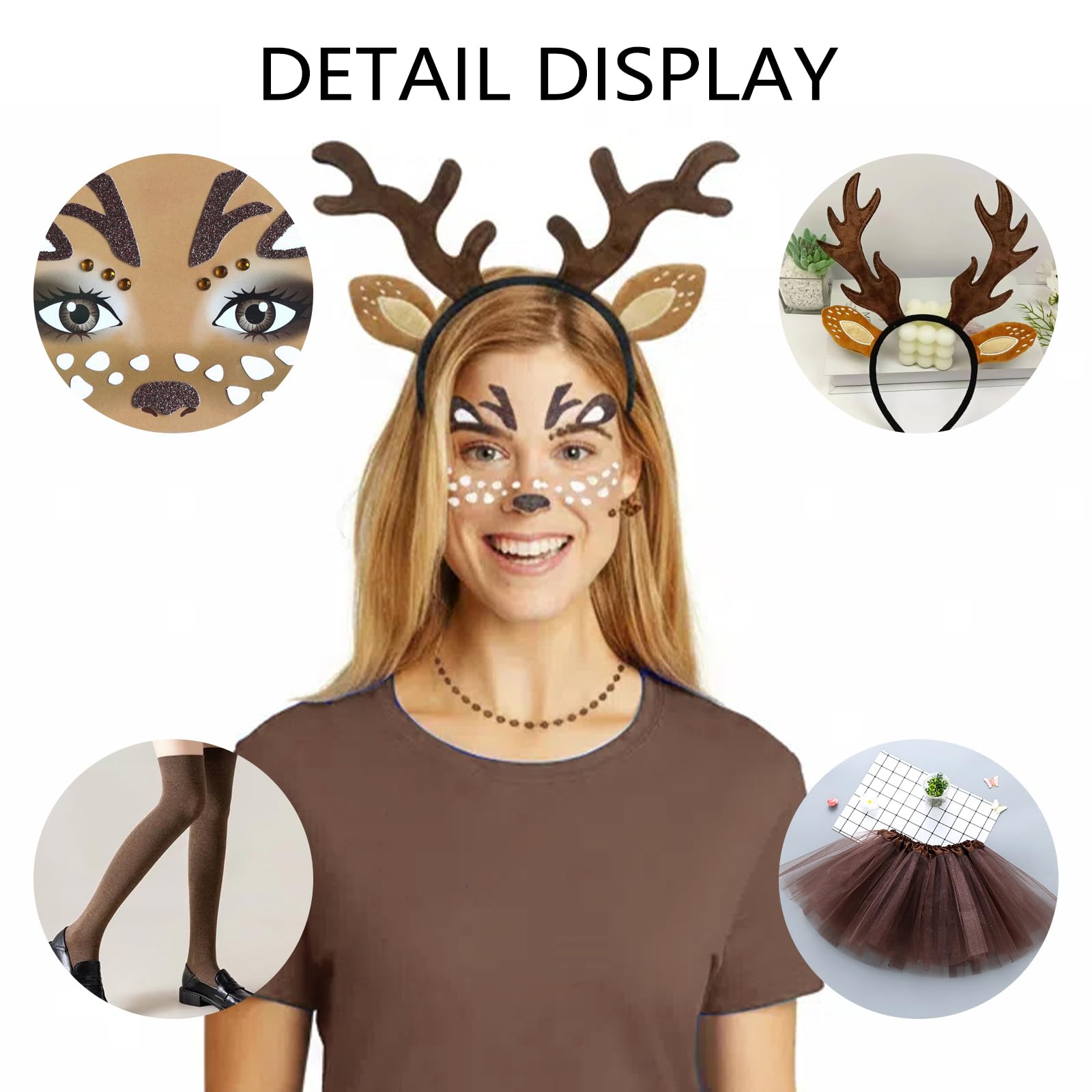 EDLMKM 4 Piece Reindeer Costume Adult, Deer Costumes, Tutu Skirt, Reindeer Headband, Tattoo, Stockings - Image 4