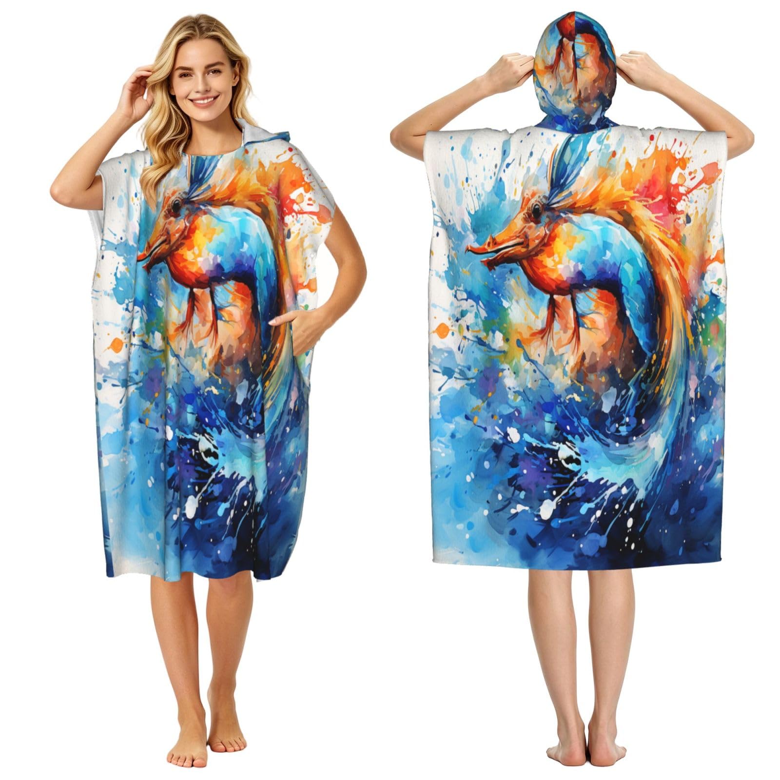 DTHKJNLSF Colorful Flying Fish Adult Hooded Beach Poncho Towel