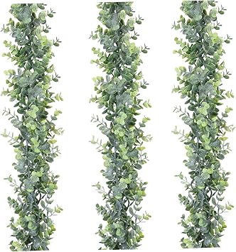 Faux Eucalyptus Garland Plant, 3 Pack Artificial Vines Hanging Eucalyptus Leaves Greenery Garland for Wedding Backdrop Arch Wall Decor, 6 Feet/pcs UV Protected Indoor Outdoor
