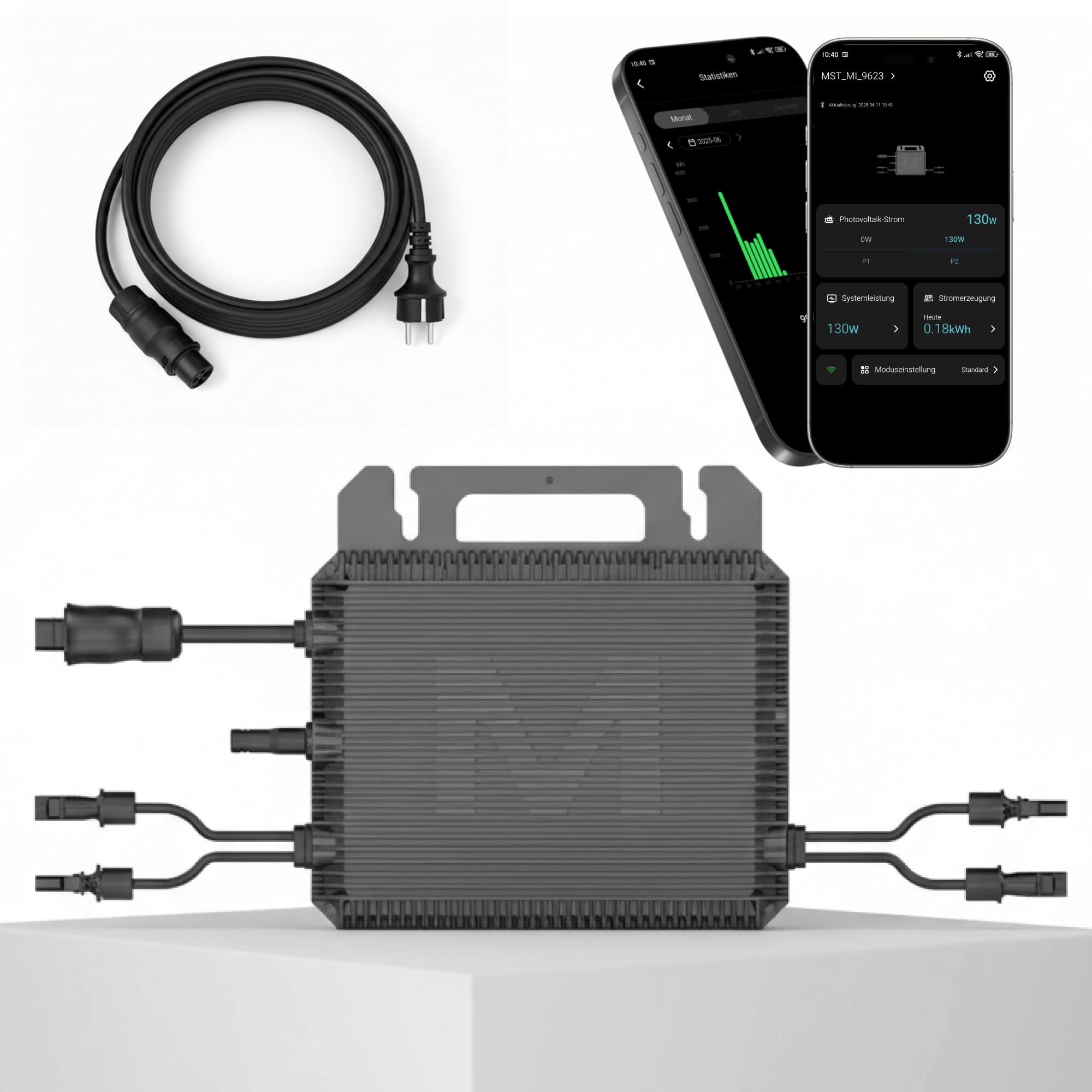 MARSTEK Mikro-Wechselrichter 800 W MST-MI0800 für Balkonkraftwerk, IP67 wetterfest, Plug-&-Play Installation, 2 MPPT, Bluetooth & WiFi, inkl. 5 m Anschlusskabel, Micro Inverter