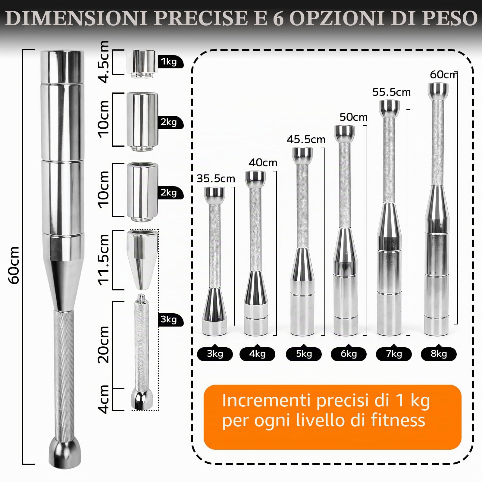 Macebell Regolabile 3–8 kg Indian Clubbell, Steel Mace Bell Solido Acciaio, Impugnatura Antiscivolo, Adatto per Domestico e Palestra, per Allenamento della Forza Uomo, Spalle, Presa e Avambracci