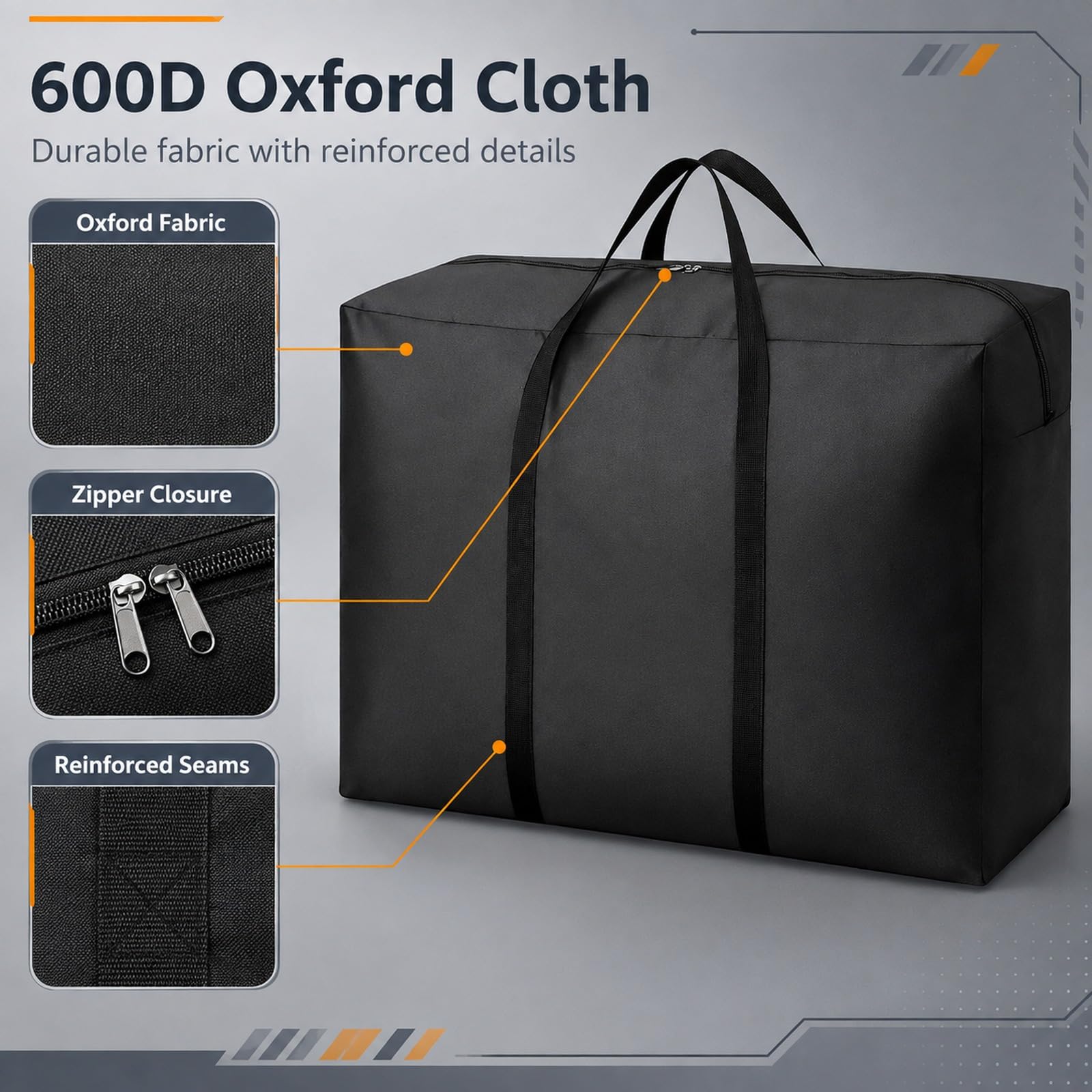 WOPPLXY 5 borse da viaggio, 80 x 47 x 28 cm, borsa portaoggetti in tessuto Oxford grigio per trasloco, viaggi, forniture per la casa, porta abiti