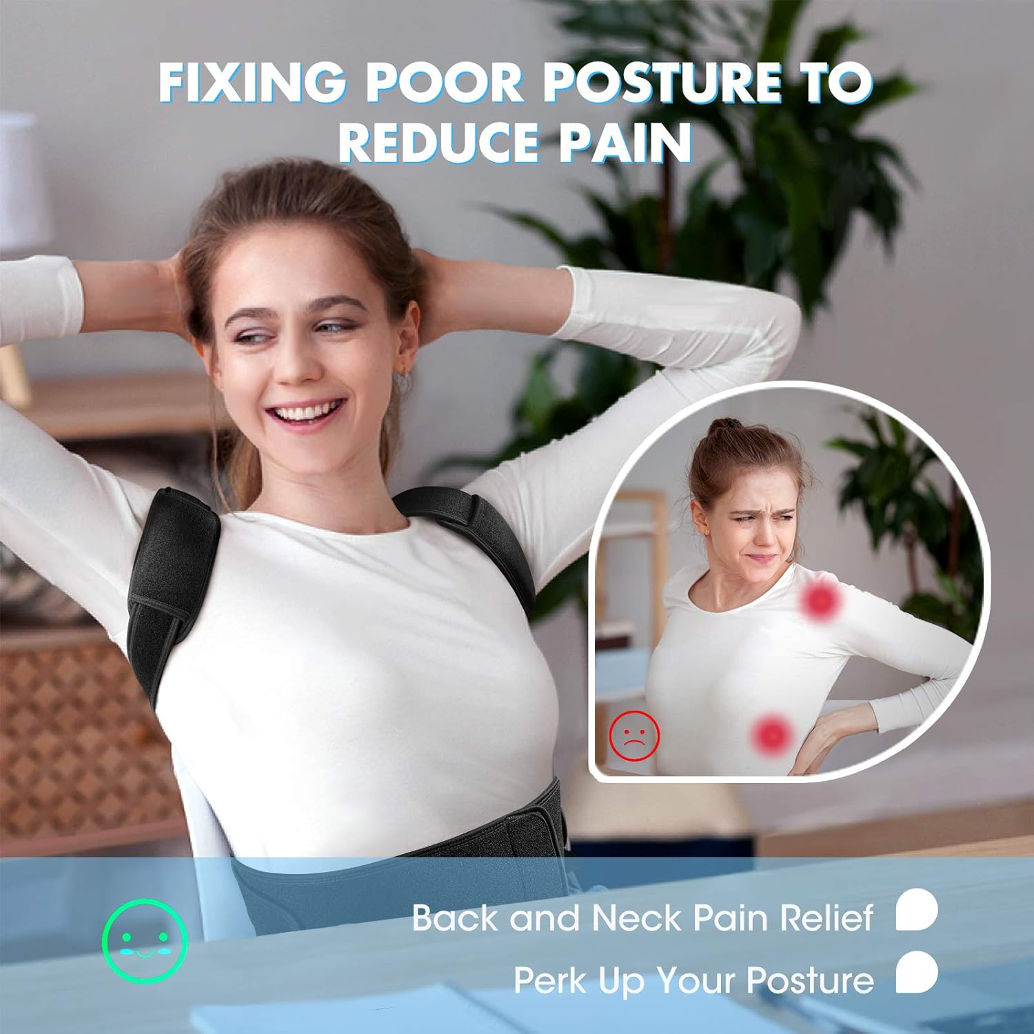 Cunmiso Posture Corrector For Women & Men - Triple Strong Support, Adjustable Widened Waist Belt Back Brace, Breathable Double Pads Back Support For Shoulder Pain Relief, Under Clothes for Adult(L) : Health & Household