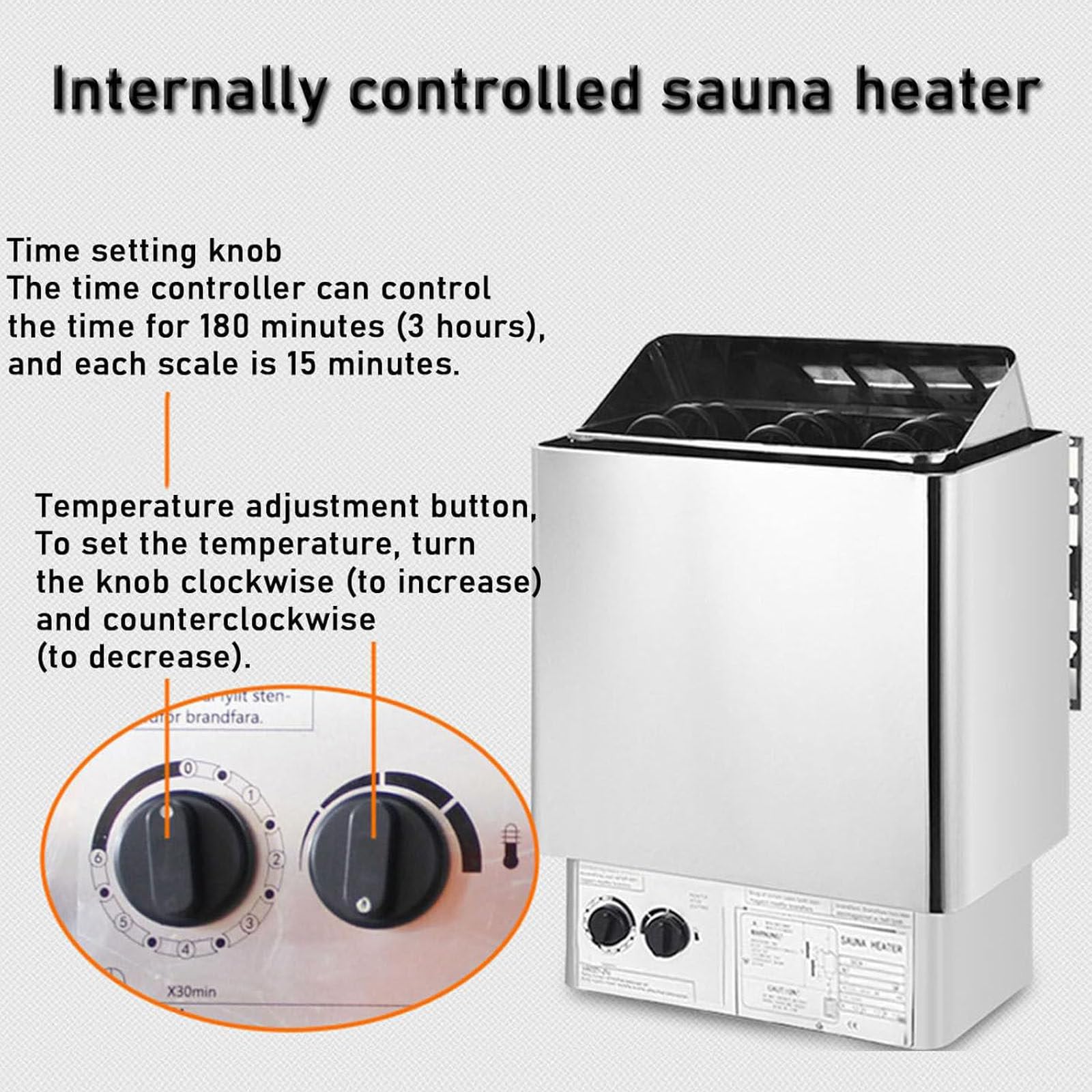 Riscaldatore elettrico per sauna da 4,5 kW-9 kW, stufa per sauna a vapore secco da 220 V con controller interno e timer per la casa, l'hotel, la sauna, la spa, il bagno,8KW