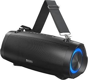 DOSS Extreme Boom Pro D100 Bluetooth Speaker with 140W Peak, 70W Bold Sound, Extra Bass, 24H Playtime, Beat-Sync Lights, IPX6 Waterproof, Portable Strap for Outdoor, Camping-Black