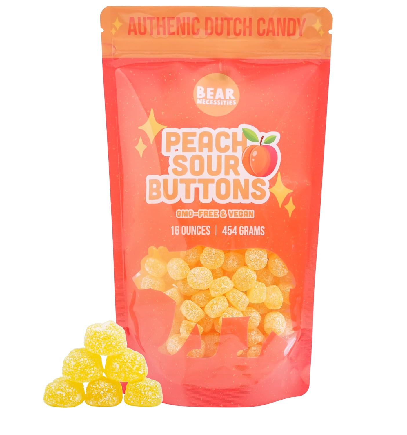 Bear Necessities Sour Buttons – Cherry Flavor Dutch Candy | Tart & Sweet Sour Gummies Made in the Netherlands | Bold Cherry Flavor, Soft Texture & Sugar Coating | Gourmet Candy Treat – 16 Ounce Bag