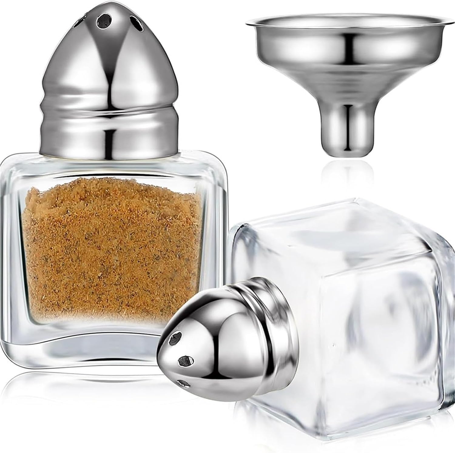 Small Salt and Pepper Shakers 12 Cube Clear Mini Glass Small Salt and Pepper Shakers with Tinted Caps for Wedding Party Restaurant for Picnic And Camping(Rose Gold)