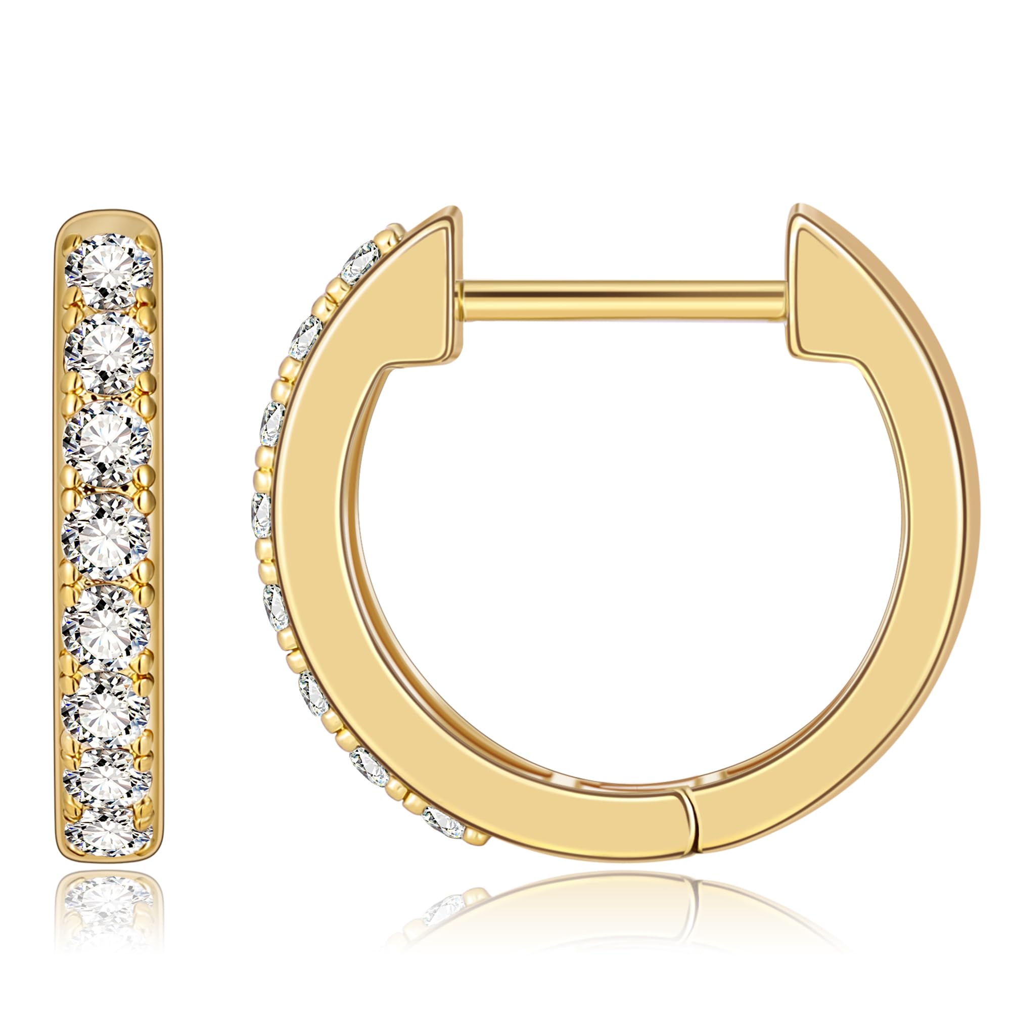 Gacimy Gold Huggie Earrings for Women 14K Real Gold Plated, Small Cubic Zirconia Cartilage Hoop Earrings Cuffs for Women