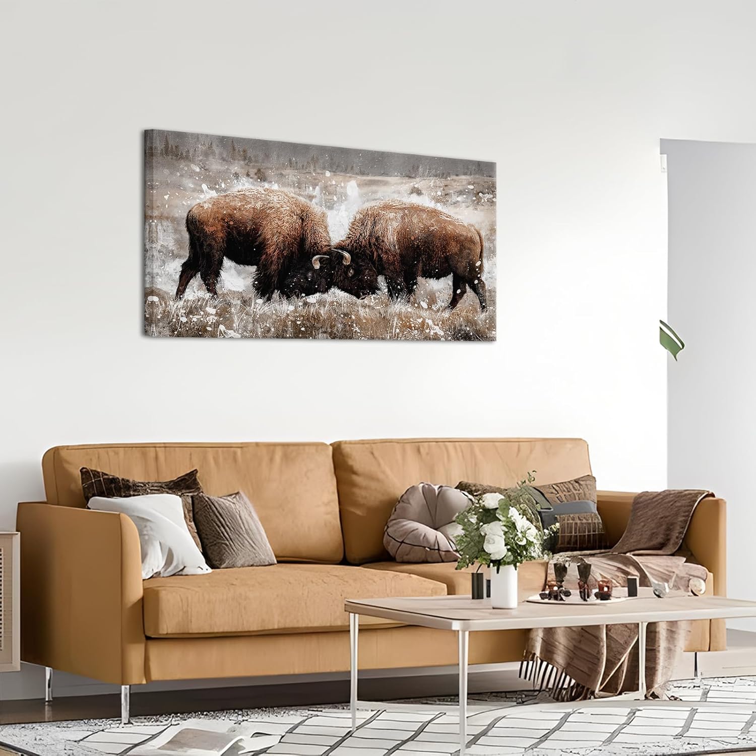 Kalormore Bison Framed Canvas Wall Art Wild Animal Painting Prints