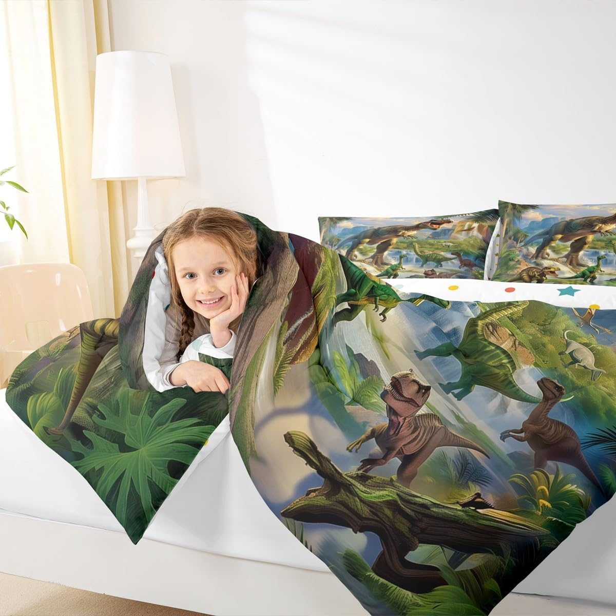 jejeloiu 恐竜 キッズ 掛け布団セット ツインサイズ ジャングル恐竜 寝具セット 野生動物 羽毛布団 キルト 子供 男の子