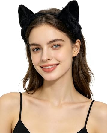 A Miaow Faux Fur Cat Fox Wolf Ears Headband Animal Fluffy Ear Hair Hoop for Women Kemonomimi Anime Cosplay Halloween Costume