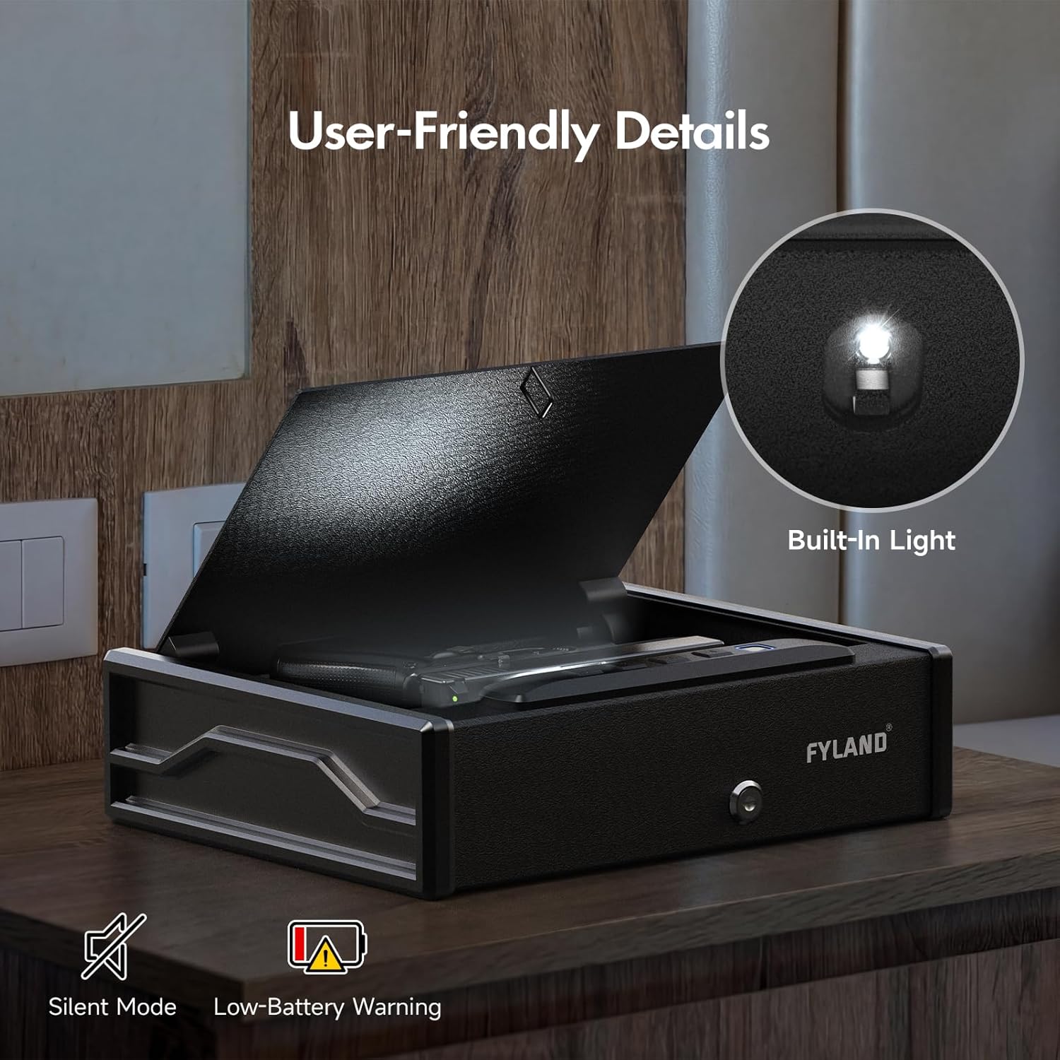 Biometric Gun Safe for Pistols - 3-Way Quick Access Handgun Safe with Fingerprint/Digital Keypad/Key, Large Capacity Gun Lock Box for Home, Bedside Nightstand and Car, Matte Black