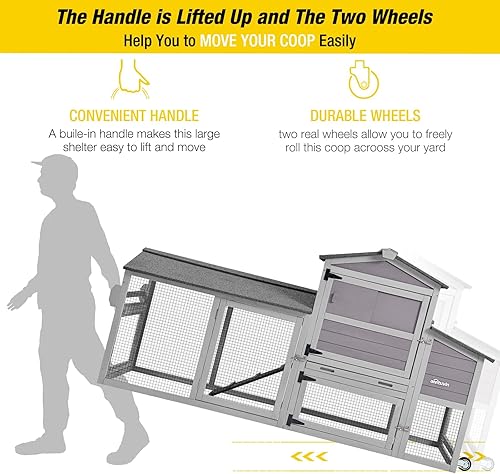 Miniatura 2 de Aivituvin Gallinero portátil con rueda, jaula de madera para aves de corral con caja de anidación, gallinero al aire libre con carrera de 80 pulgadas