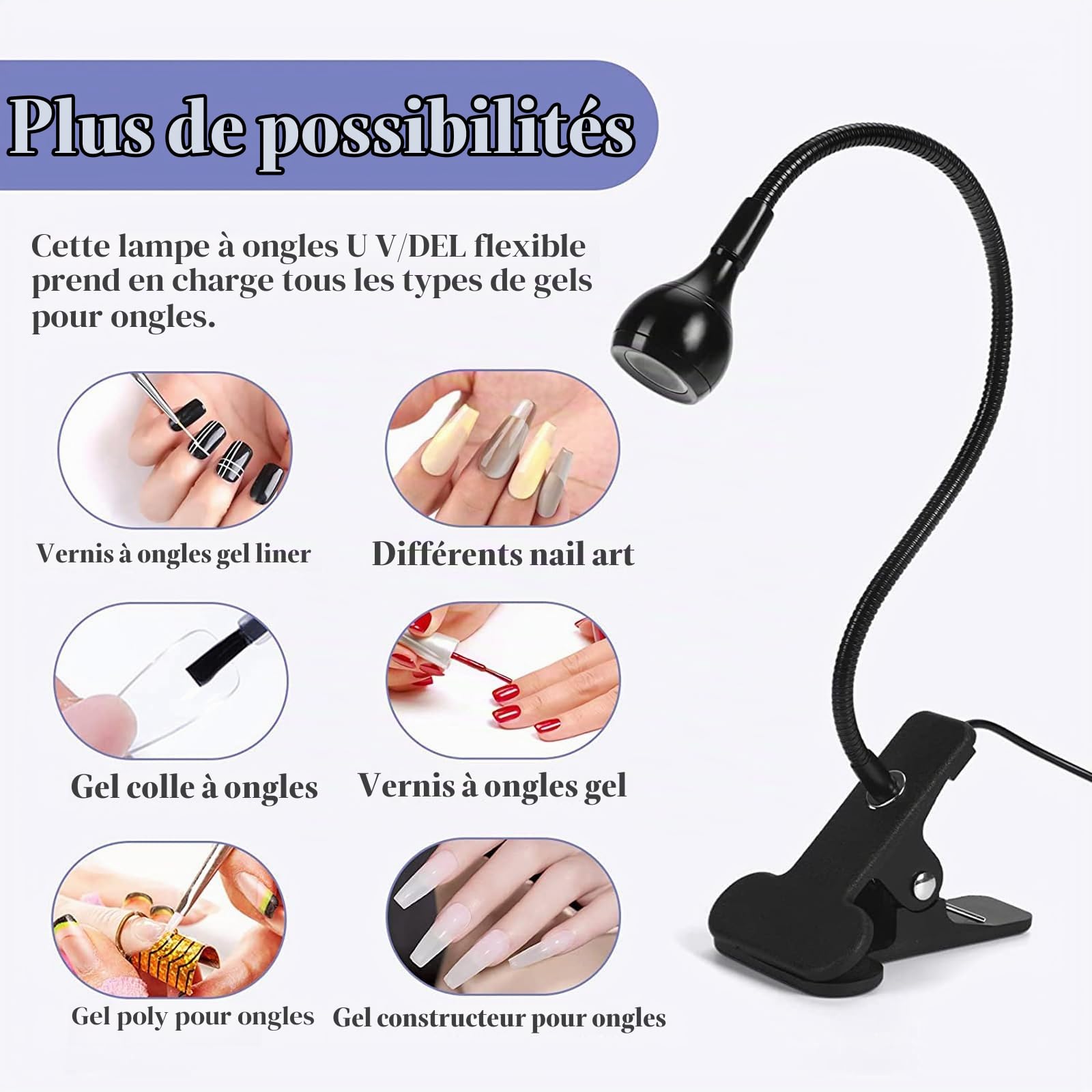 Lampe UV Sèche Ongles, Lampe LED Ongle Mini Gooseneck Lamp UV avec Clip, pour le Durcissement de la Résine