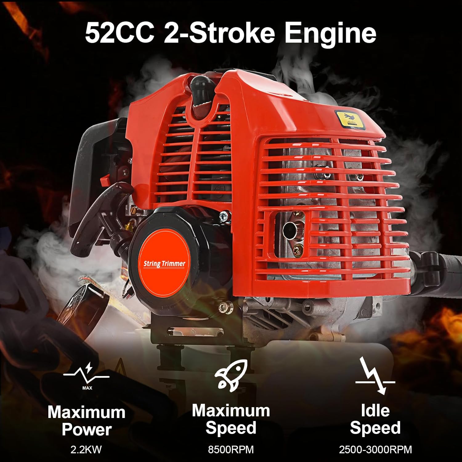 Weed Eater Gas Powered 52cc - 2 Cycle, 5 in 1 Grass Trimmer, Gas Hedge Trimmer, String Trimmer, Brush Cutter, Chainsaw with Extension Pole, Multi Functional Tools for Easy Lawn, Yard & Garden