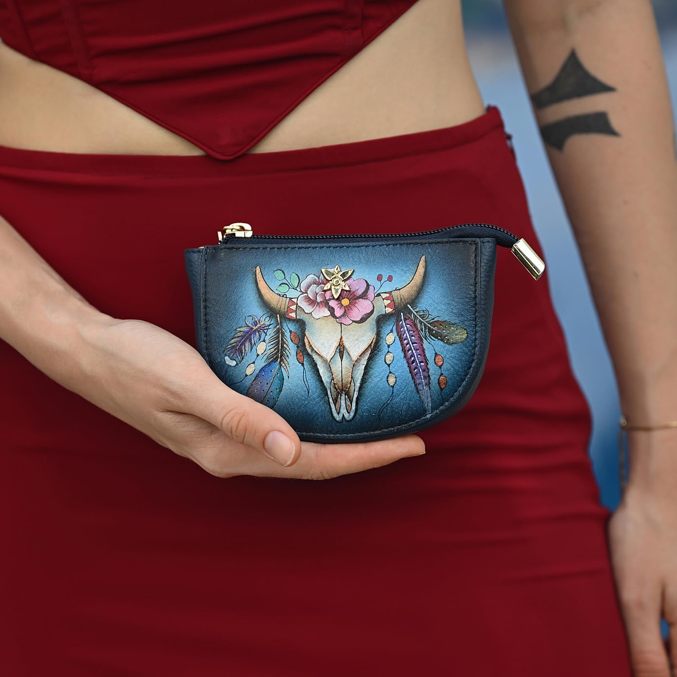 Anuschka Women's Original Hand-Painted Genuine Leather Zip Pouch Purse