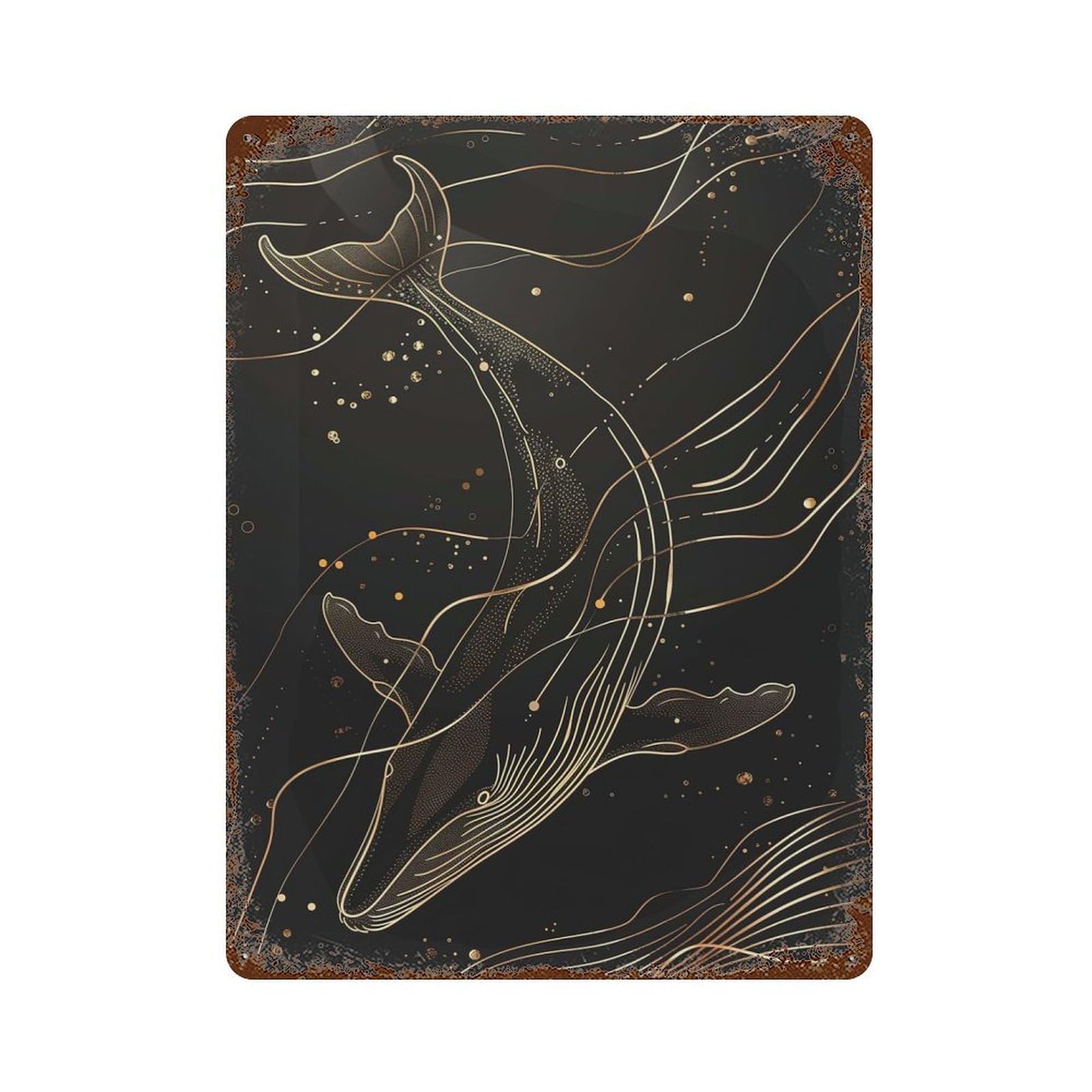 Golden Whale Ocean 15.7"x11.8" Rustic Tin Plaque, Novelty Wall Decor for Living Room, Hallway And Home Decor