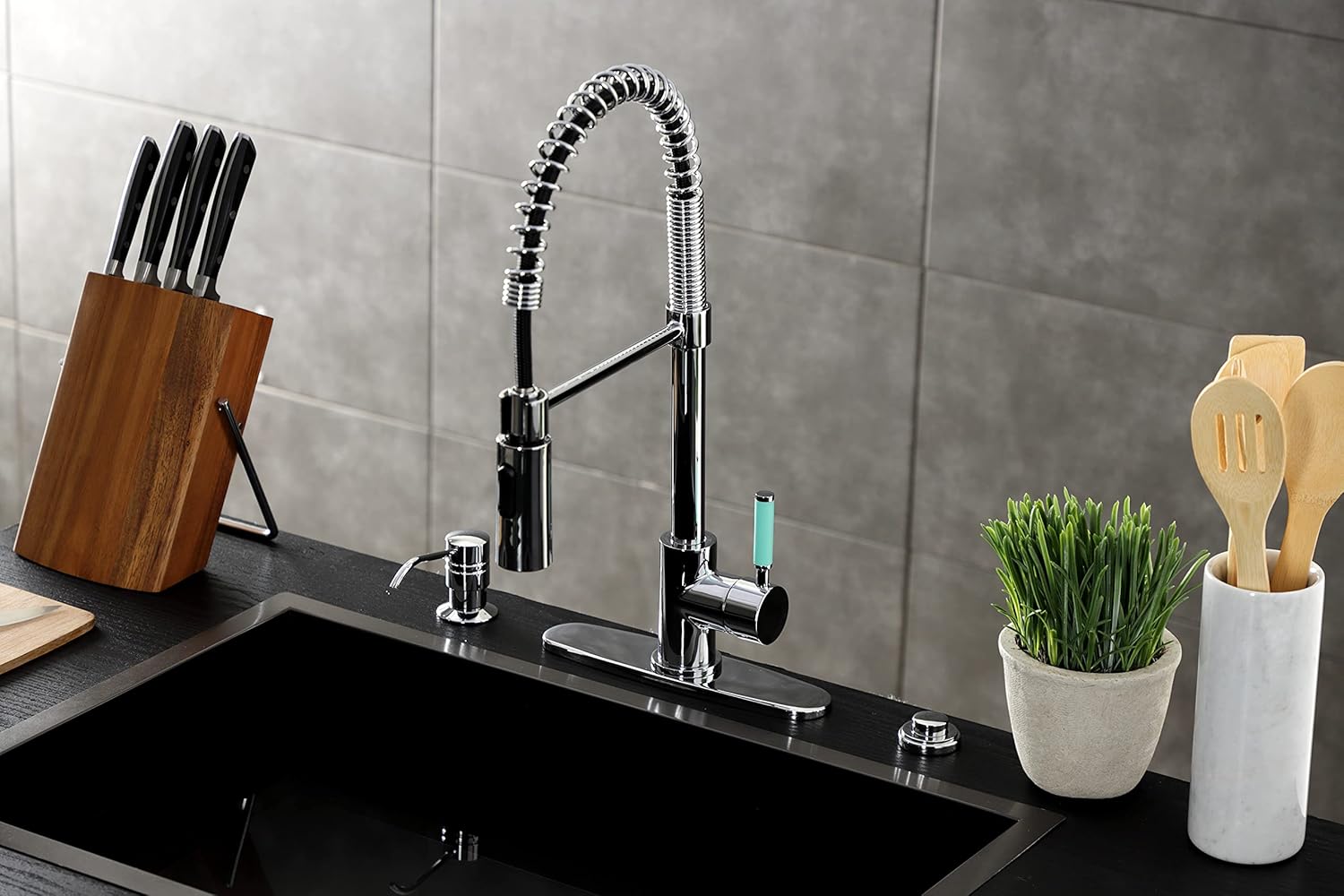 Gourmetier LS8771DKL Kaiser Single-Handle Pre-Rinse Kitchen Faucet, Polished Chrome